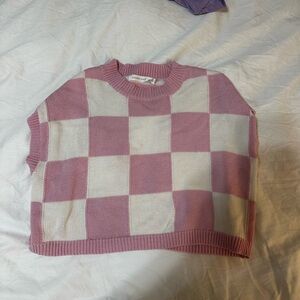 Altar'd State Pink and Cream Checkered Sweater